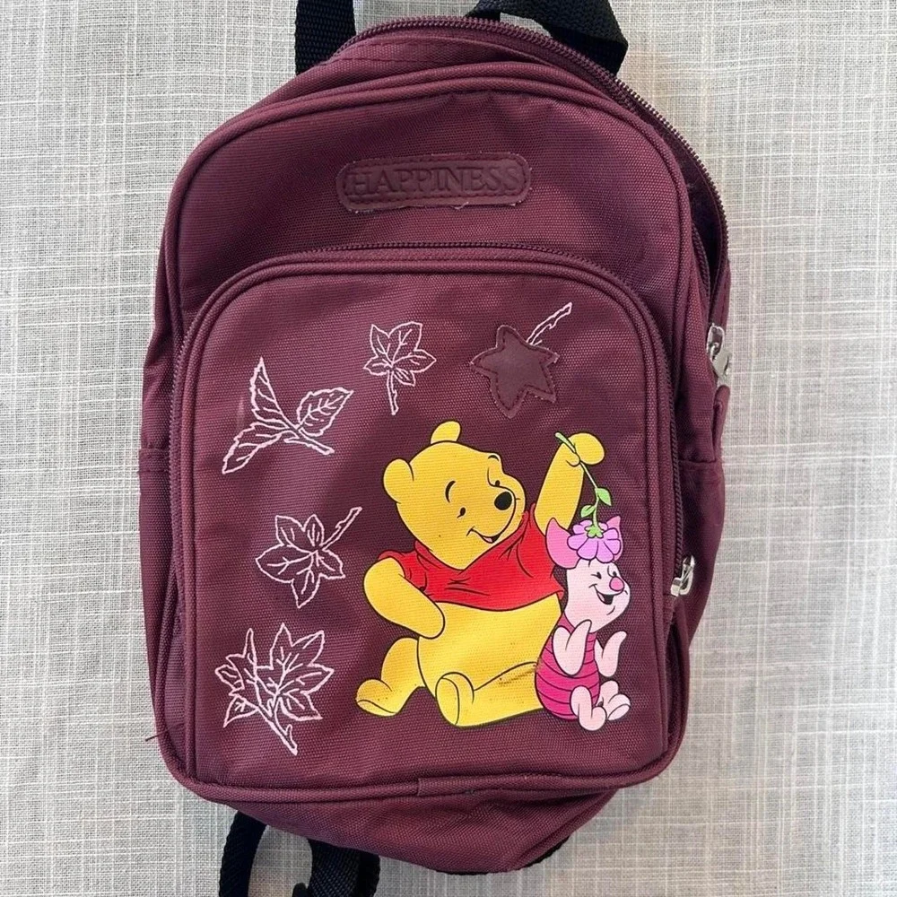 Disney Winnie the Pooh Mini Backpack Kids Small Burgundy Piglet Vintage Style